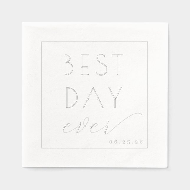 Best Day Ever Optimistic Gray Minimalist Foil Napkins (Front)