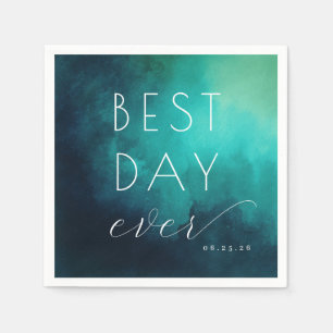 Best Day Ever Optimistic Teal Watercolor Napkins