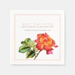 Best day ever orange red rose watercolor wedding napkins