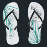 Best Day Ever Personalized Beach Wedding Flip Flops<br><div class="desc">Watercolor palm leaves,  modern handwritten script for the "best day ever" text,  these flip flops are fun and functional. Extend your appreciation by keeping their feet dressed and happy.</div>