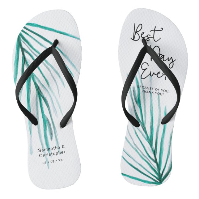 Best Day Ever Personalized Beach Wedding Flip Flops (Footbed)