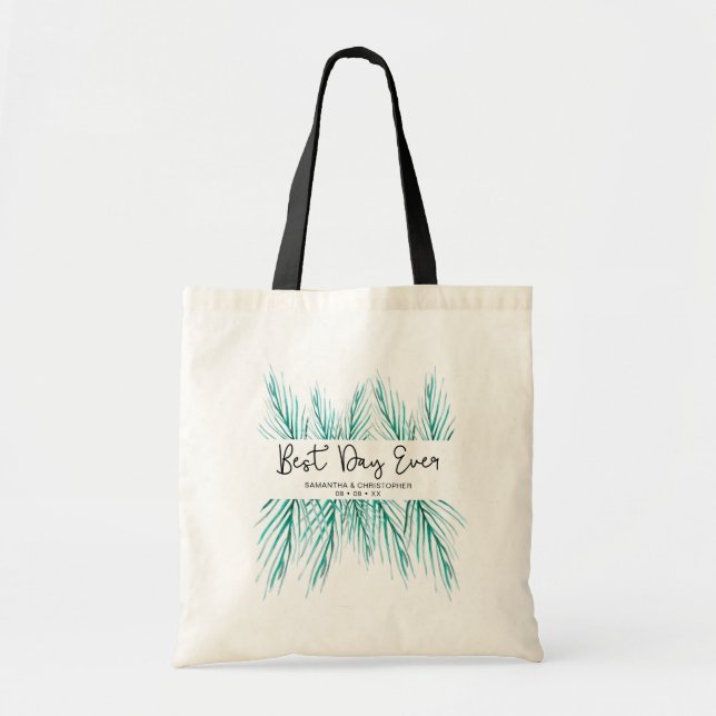 Best Day Ever Personalized Beach Wedding Tote Bag (Front)