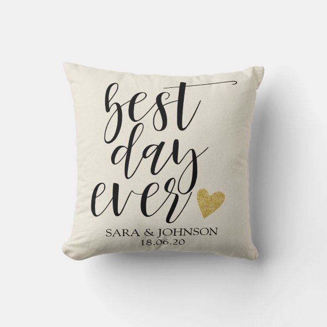 best day ever personlized wedding gift for couple throw pillow (Front)