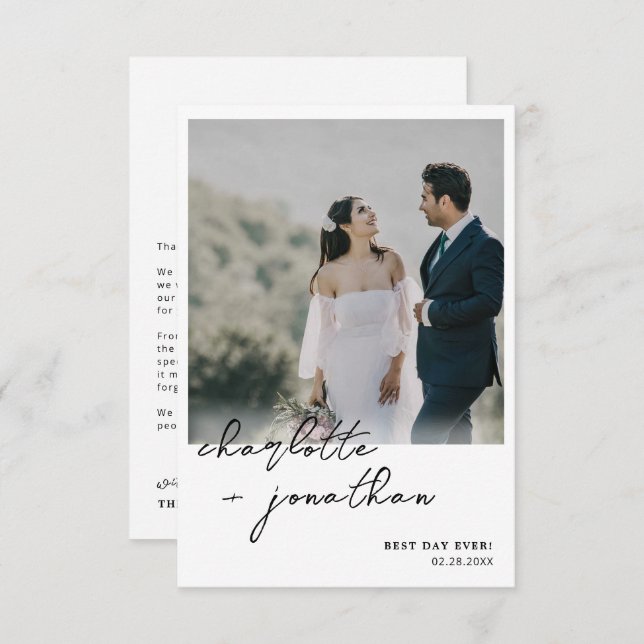 Best Day Ever Photo Calligraphy Script Wedding Thank You Card (Front/Back)
