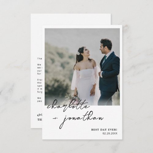 Best Day Ever Photo Calligraphy Script Wedding Thank You Card