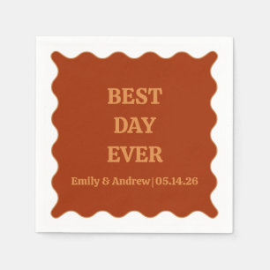 Best Day Ever Retro Seventies Trendy Wavy Wedding Napkins