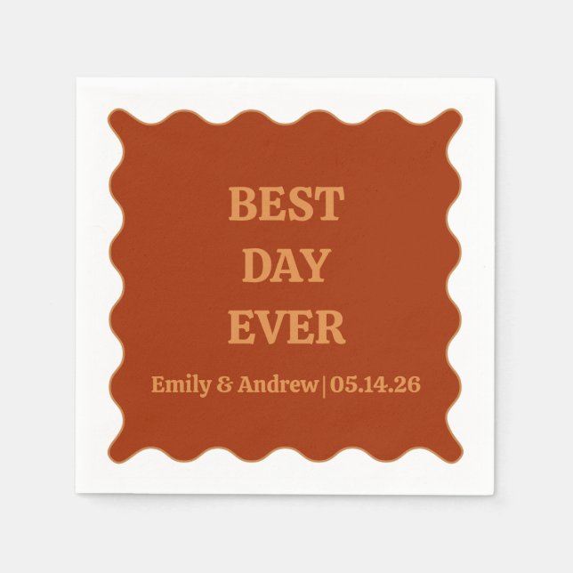 Best Day Ever Retro Seventies Trendy Wavy Wedding  Napkins (Front)
