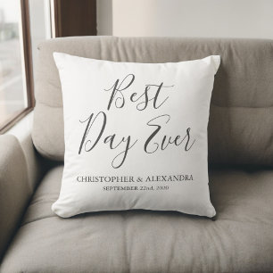 Best Day Ever Rose Cute White Wedding Throw Pillow