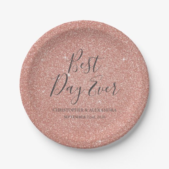 Best Day Ever Rose Gold Blush Pink Wedding Paper Plate