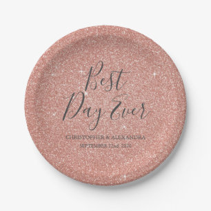 Best Day Ever Rose Gold Blush Pink Wedding Paper Plates
