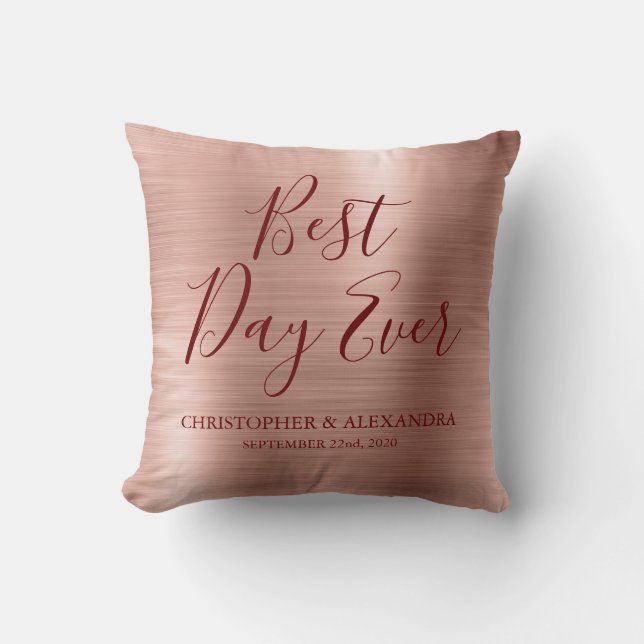 Best Day Ever Rose Gold Blush Pink Wedding Throw Pillow (Front)