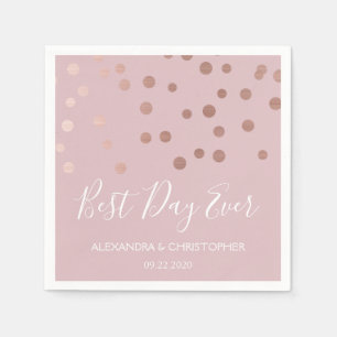 Best Day Ever Rose Gold Confetti Wedding Napkins