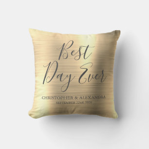 Best Day Ever Rose Gold Metallic Wedding Throw Pillow