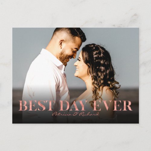 Best Day Ever Rose Gold Wedding Thank You Foto Postcard