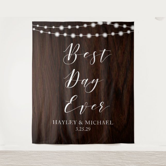 Best Day Ever Rustic Wood Wedding Photo Backdrop (Front)