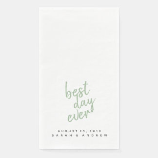 Best Day Ever Sage Green Wedding Hand Towel