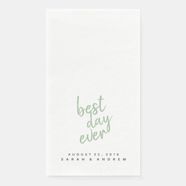 Best Day Ever Sage Green Wedding Hand Towel (Front)