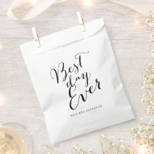 Best Day Ever Script Chic Calligraphy Name Wedding Favor Bag