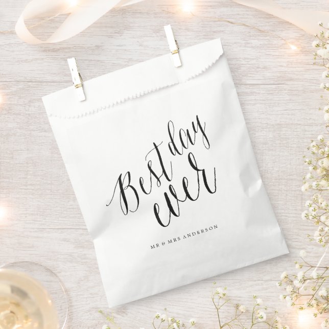 Best Day Ever Script Chic Calligraphy Name Wedding Favor Bag (Clipped)