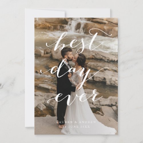 Best Day Ever Script Wedding Photo Faux Vellum Thank You Card