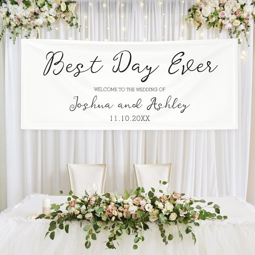 Best Day Ever Script White Simple Wedding Welcome Banner