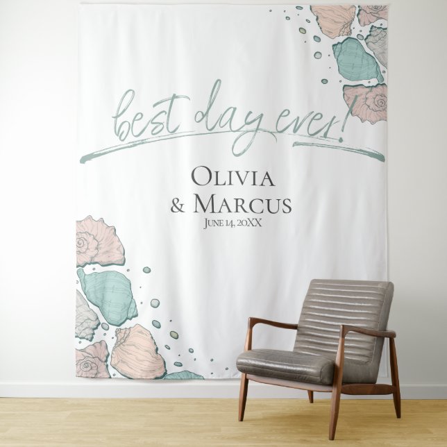 Best Day Ever Seashell Coral Photo Backdrop (In Situ)