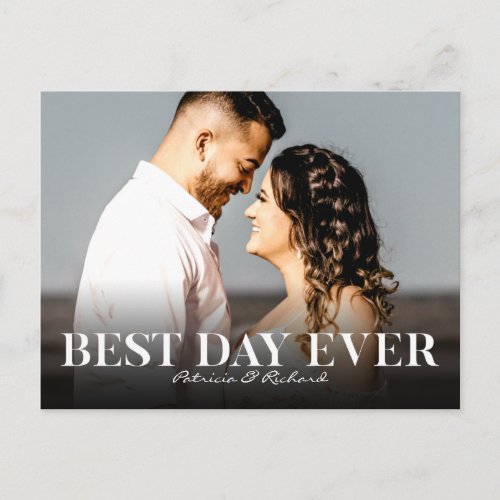 Best Day Ever Simple Wedding Thank You Foto Postcard