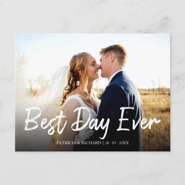 Best Day Ever Stylish Wedding Thank You Photo Postcard (Front)