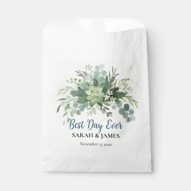 Best Day Ever Succulent Wedding Floral Botanical  Favor Bag (Front)