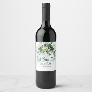 Best Day Ever Succulent Wedding Floral Botanical  Wine Label