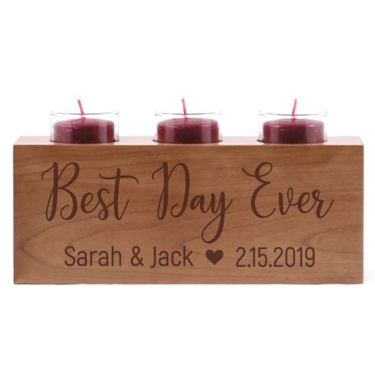 Best Day Ever Sweet Cherry Wooden Candle Holder (Front)