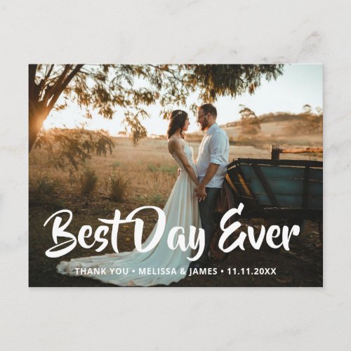 Best Day Ever Thank You Bold Script Wedding Photo Postcard
