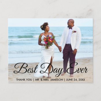 Best Day Ever Thank You Wedding Photo Postcard by HappyMemoriesPaperCo at Zazzle