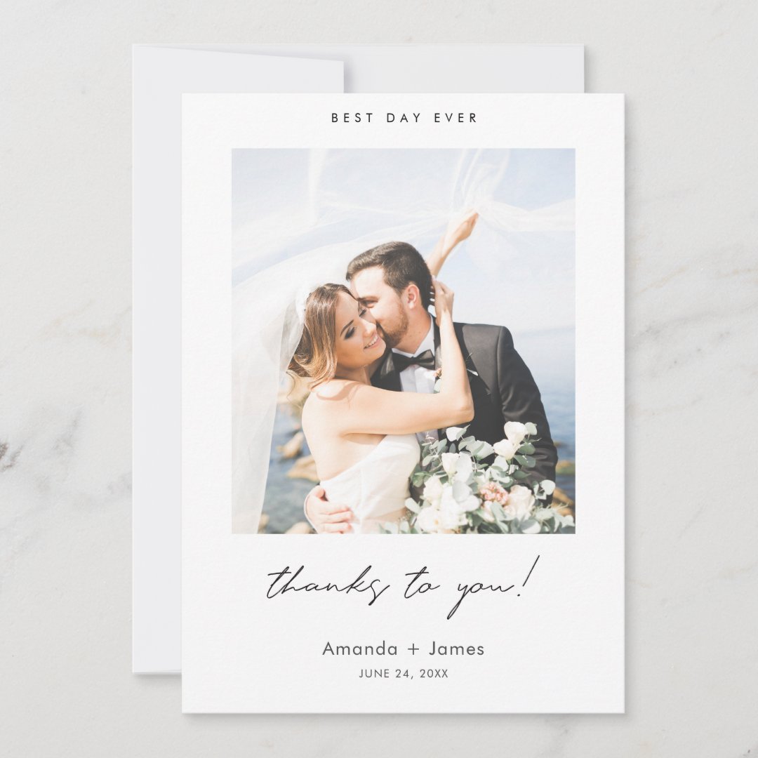 Best Day Ever Thanks to You! Modern Photo Wedding Thank You Card Zazzle