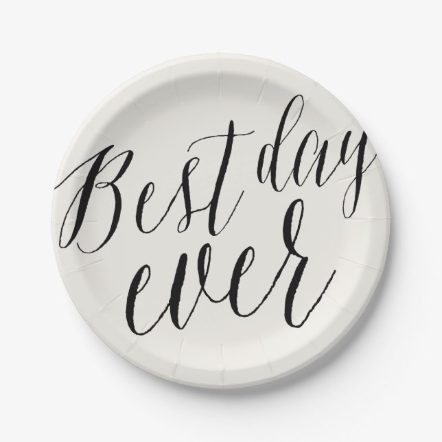 Best Day Ever Trendy Black Script Modern Wedding Paper Plates (Front)
