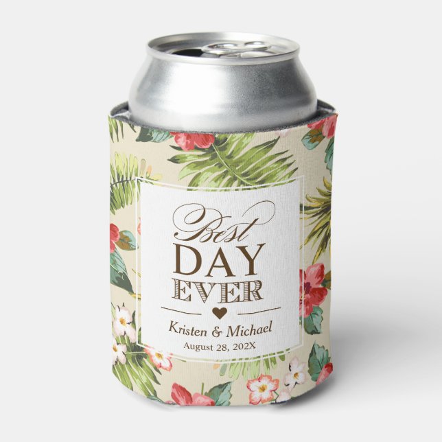 BEST DAY EVER - Tropical Leaves Floral Pineapple Can Cooler (Can Front)