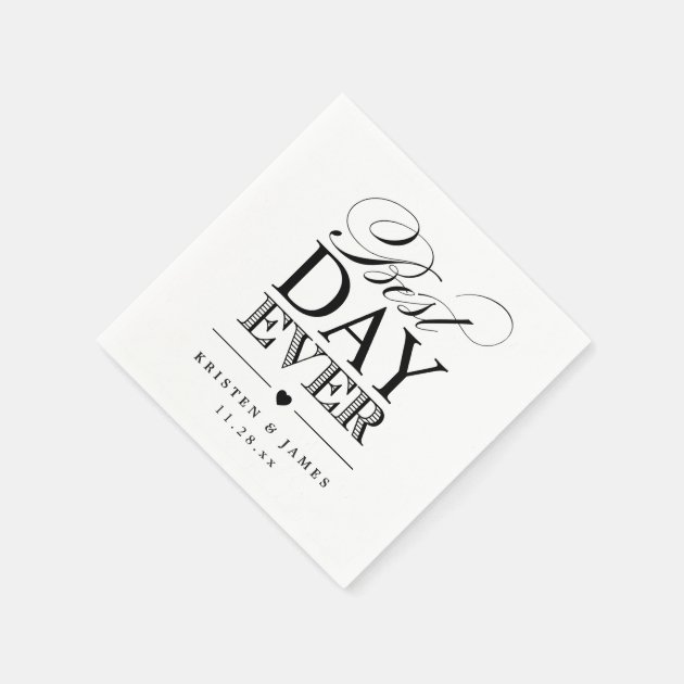Best Day Ever Typography Script Classy Wedding Paper Napkin
