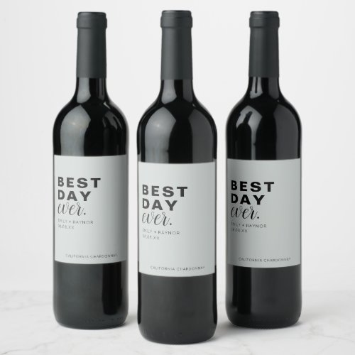 Best Day Ever Typography Wedding Wine Label