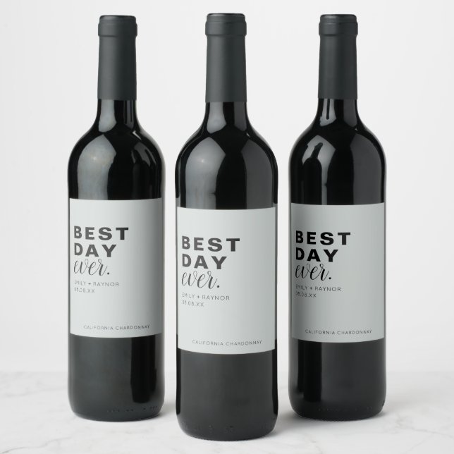 Best Day Ever Typography Wedding Wine Label (Bottles)