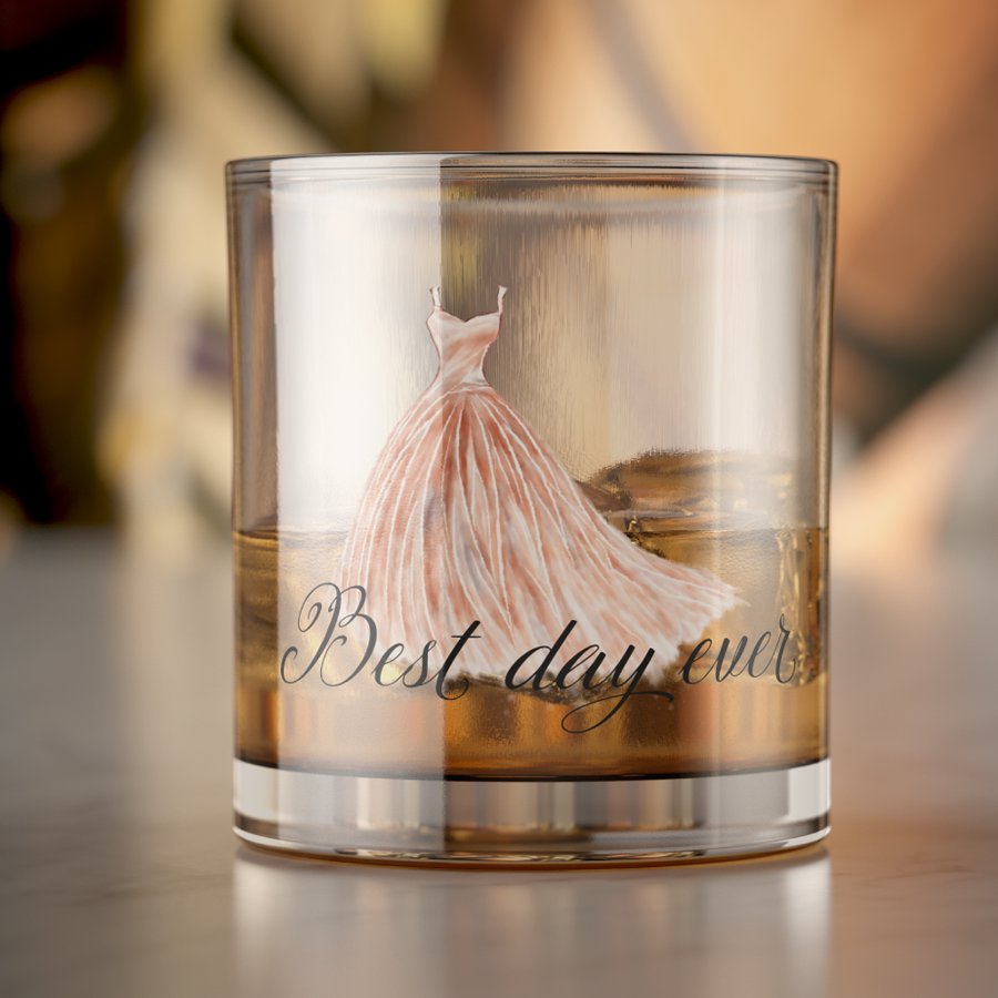 Best Day Ever Watercolor Bridesmaid Dress Whiskey Glass