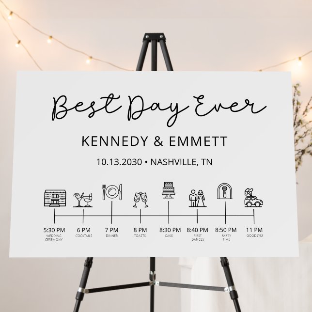 Best Day Ever Wedding Day Timeline Foam Board (In Situ (Stand))