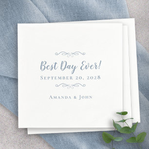 Best Day Ever Wedding Elegant Party Dusty Blue Napkins