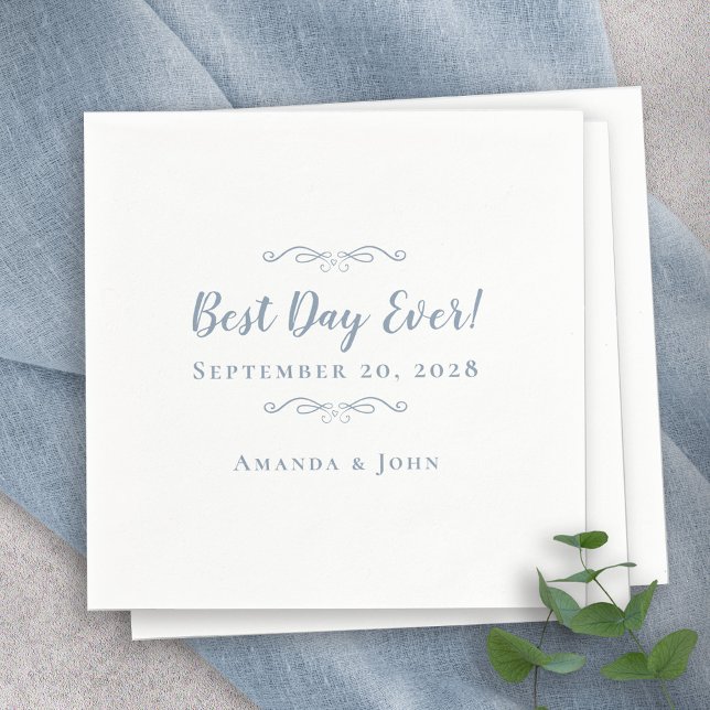 Best Day Ever Wedding Elegant Party Dusty Blue Napkins (Best Day Ever Wedding Elegant Party Dusty Blue Nap Napkins)