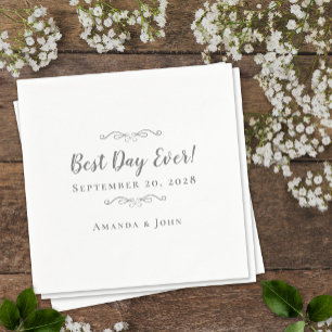 Best Day Ever Wedding Elegant Party Gray & White Napkins