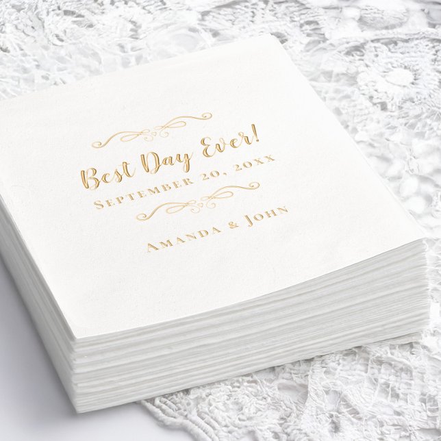 Best Day Ever Wedding Elegant Real Gold Foil Napkins (Best Day Ever Wedding Elegant Real Gold Foil Napkins)