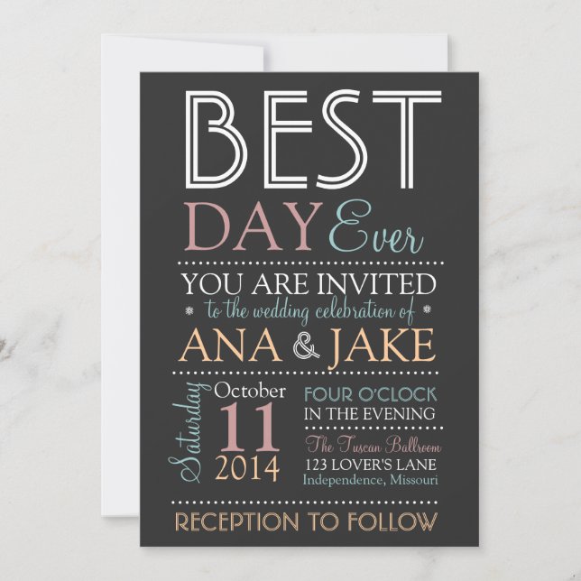 BEST DAY EVER Wedding Invitation- COLORFUL Edition Invitation (Front)