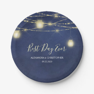 Best Day Ever Wedding Mason Jar and String Lights Paper Plates
