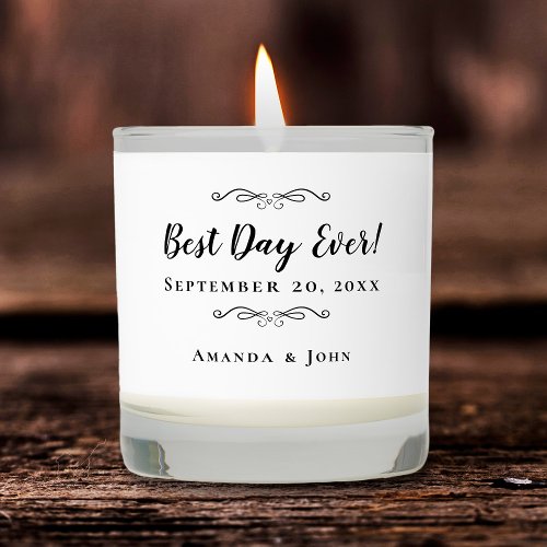 Best Day Ever Wedding Names Date Black  White Scented Candle