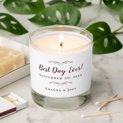 Best Day Ever Wedding Names Date Burgundy Scented Candle