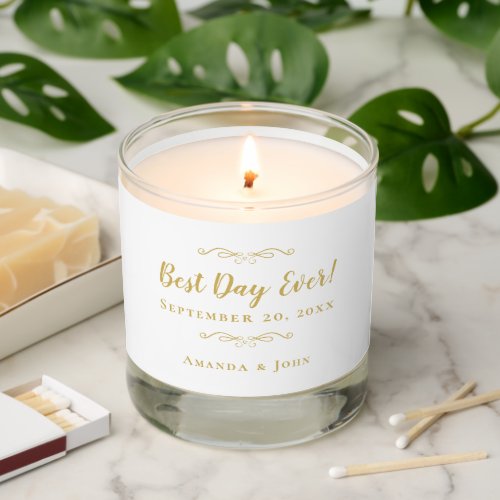 Best Day Ever Wedding Names Date Elegant Gold Scented Candle